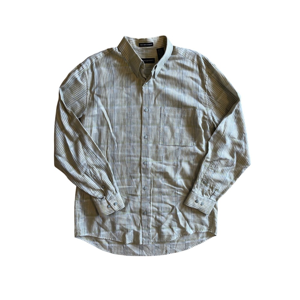 Jhane Barnes Mens Green Woven Textured Stripe Button‎ Down Shirt M JBT3-203